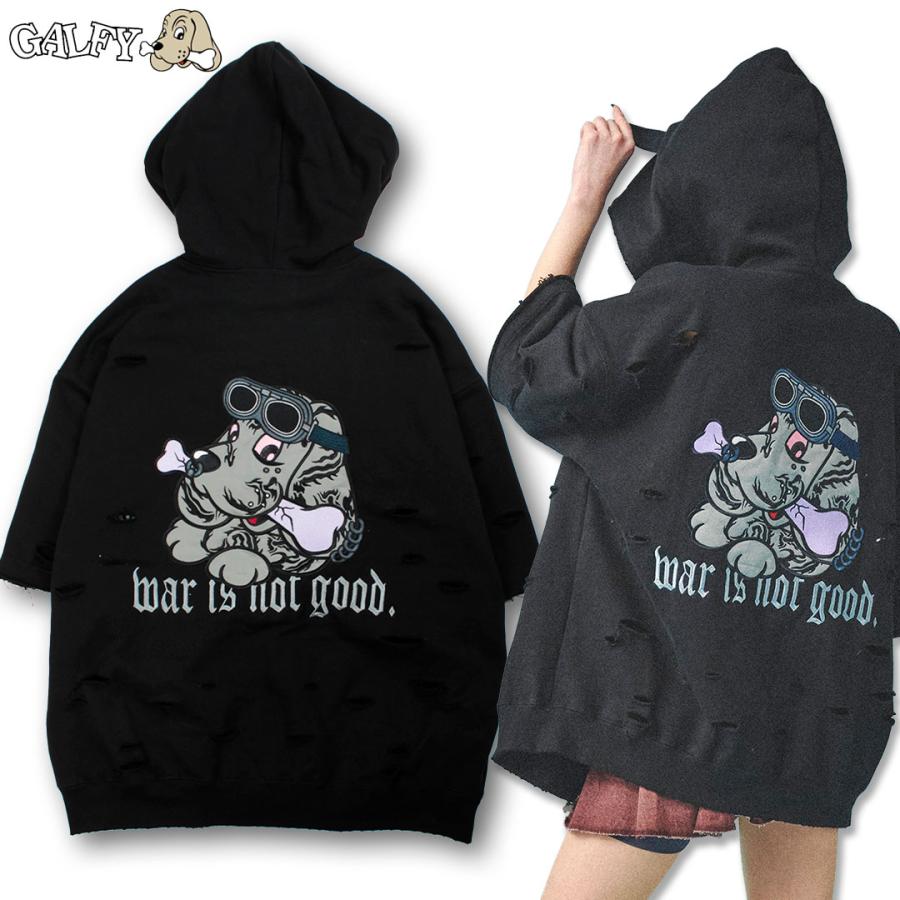 GALFY 中型 黒 GALFY ガルフィー 病みに染まりし反戦 半パーカー 152024 L 中型