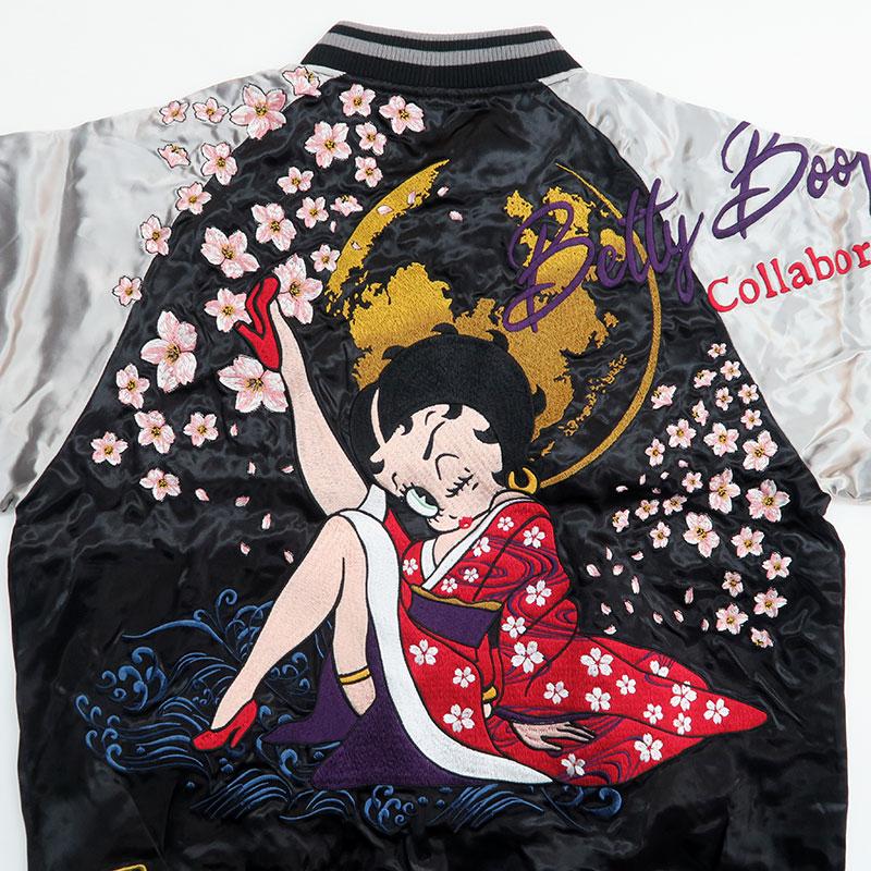 【美品】絡繰魂　BETTYBOOP スカジャン　和柄　ベティーちゃん　桜　刺繍 絡繰魂 粋 桜月夜 Betty Boop スカジャン ベティ・ブープ 総刺繍