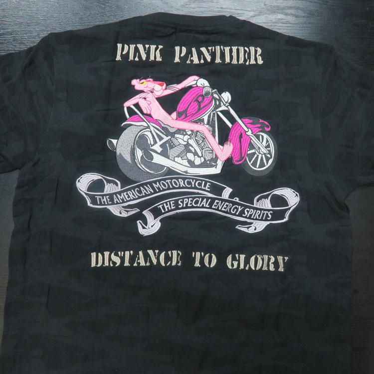 フラッグスタッフ ピンクパンサー刺繍半袖Tシャツ 黒迷彩柄ジャガード 412082-20 FLAGSTAFF PINK PANTHER 夏 サマー バイク｜w-a-n-k-o｜03