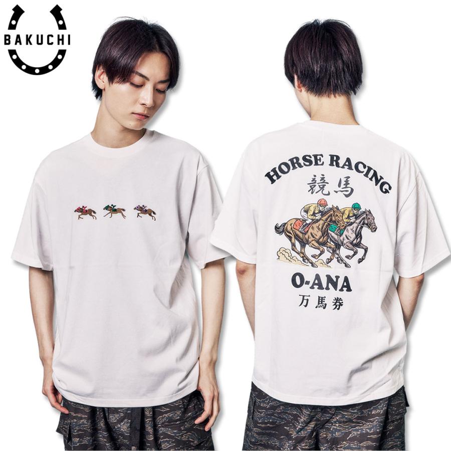 BAKUCHI 博打 競馬 TEE Tシャツ 826535 #90 WHITE #99 BLACK 馬 競走馬