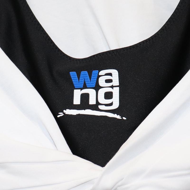 alexanderwang.t T-SHIRT HYBRID SPORT RACERBACK TOP アレキサンダーワン トップス ロゴ Tシャツ 半袖 カットソー S ホワイト ブラック｜w-class｜04