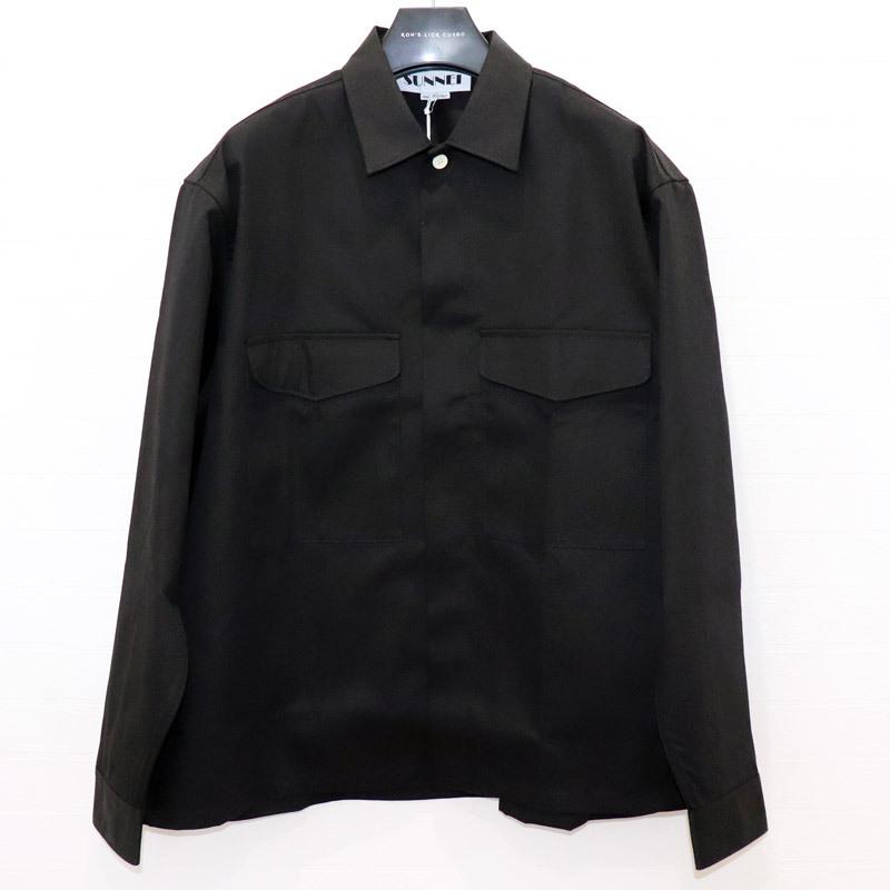 SUNNEI POCKET SHIRT スンネイ メンズ トップス ポケット 長袖 シャツ M L XL LL ブラック :1-170