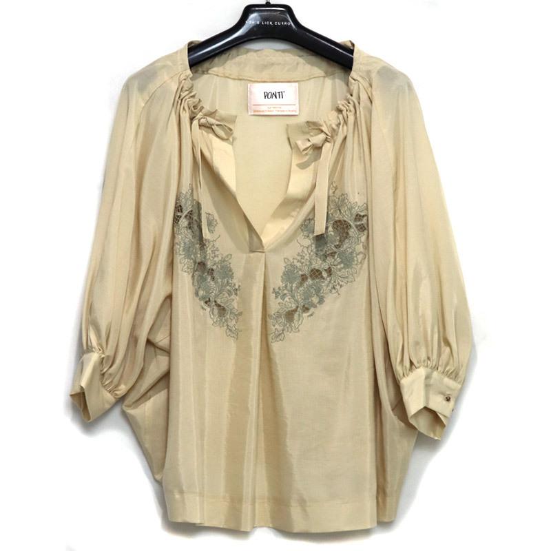 PONTI LATTICE PATTERN COMBINATION DRESS SHIRT ポンティ レディース 
