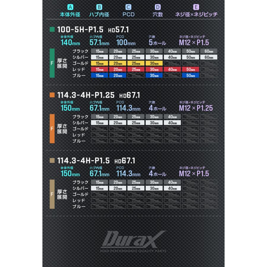 Durax ワイドトレッドスペーサー ワイトレ スペーサー ホイールスペーサー厚さ 30mm  2枚セット ワイトレ ツライチ仕様に 選べる2色 シルバー 銀 ブラック 黒 | Durax | 14