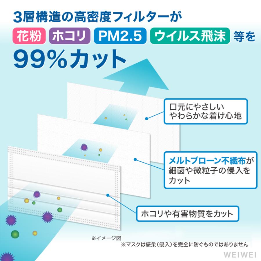 マスク 不織布 50枚 やわらかマスク 花粉 仕事用 個包装 3層 おしゃれ プリーツ WEIMALL | WEIMALL | 02