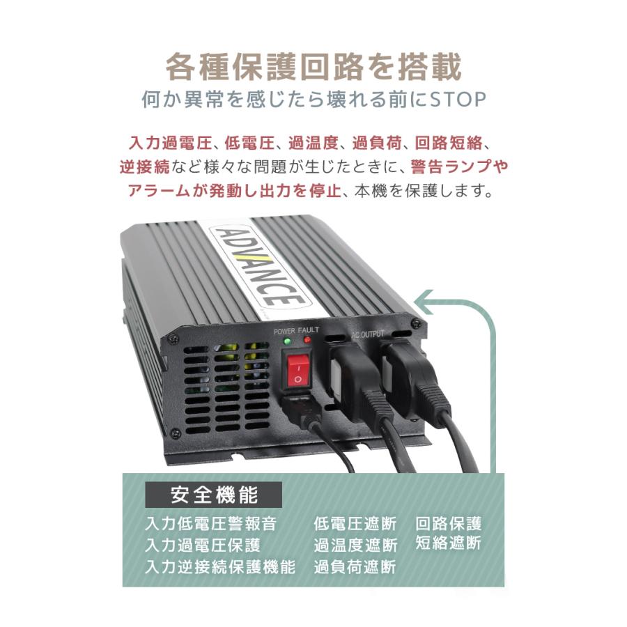 ADVANCE 電源 カーインバーター バッテリー ポータブル電源 DC24V AC100V 定格1000W 最大2000W 50Hz 60Hz トラック WEIMALL｜w-class｜08