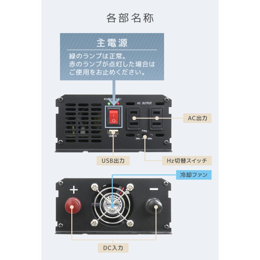 ADVANCE 電源 カーインバーター バッテリー ポータブル電源 DC24V AC100V 定格1000W 最大2000W 50Hz 60Hz トラック WEIMALL｜w-class｜09