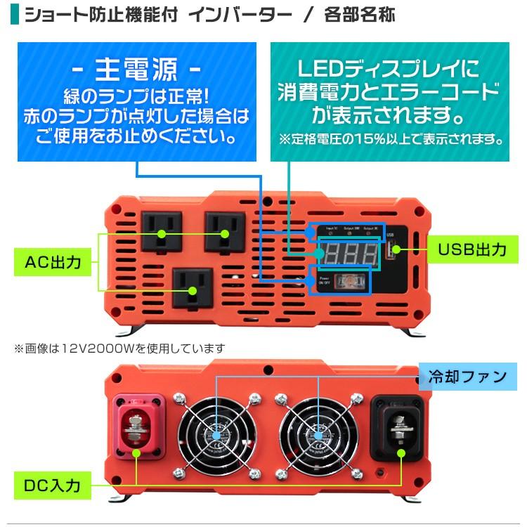 インバーター バッテリー ポータブル電源 防災 非常用電源 車中泊 アウトドア 12v 1000W DC12V / AC100V  疑似正弦波 矩形波 USBポート付 WEIMALL｜w-class｜12