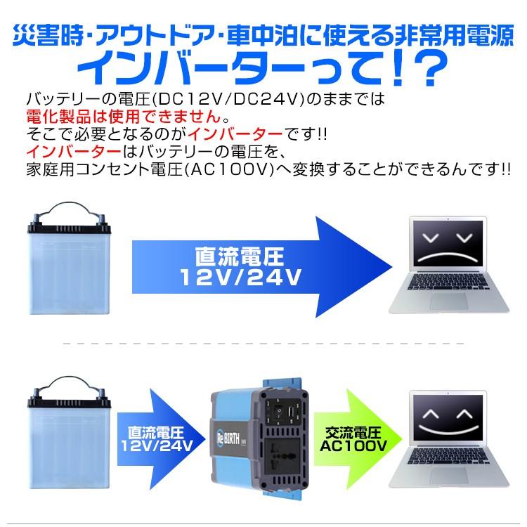 正弦波インバーター バッテリー ポータブル電源 防災 非常用電源 車中泊 アウトドア 12v 定格300W DC12V / AC100V USBポート付 WEIMALL | WEIMALL | 05