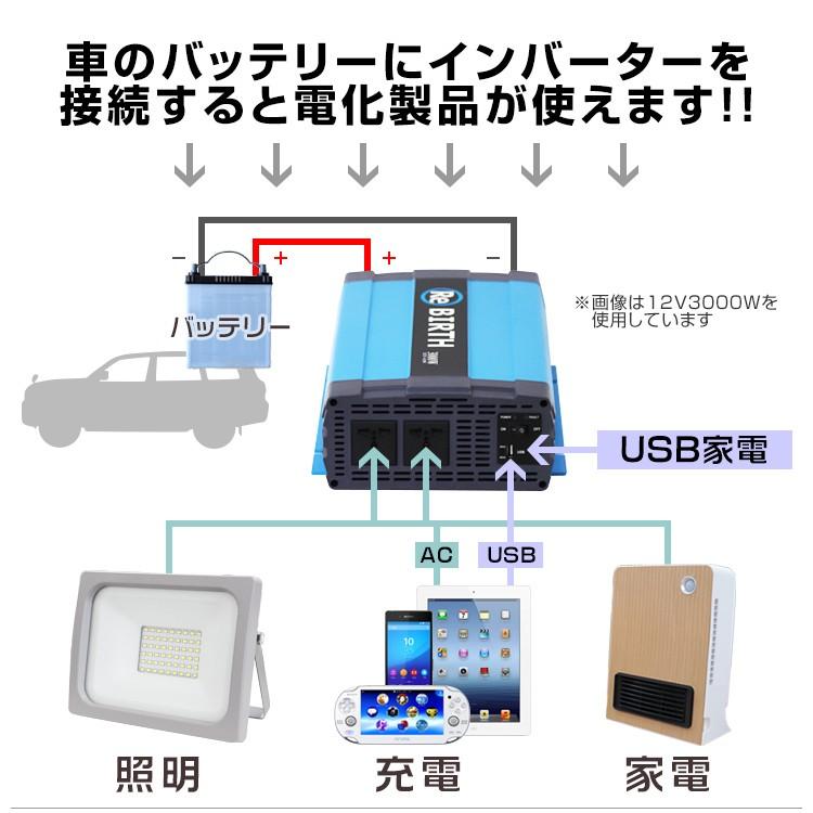 正弦波インバーター バッテリー ポータブル電源 防災 非常用電源 車中泊 アウトドア 24V 定格3000W DC24V / AC100V  50Hz/60Hz切替可能 USBポート付 | WEIMALL | 04