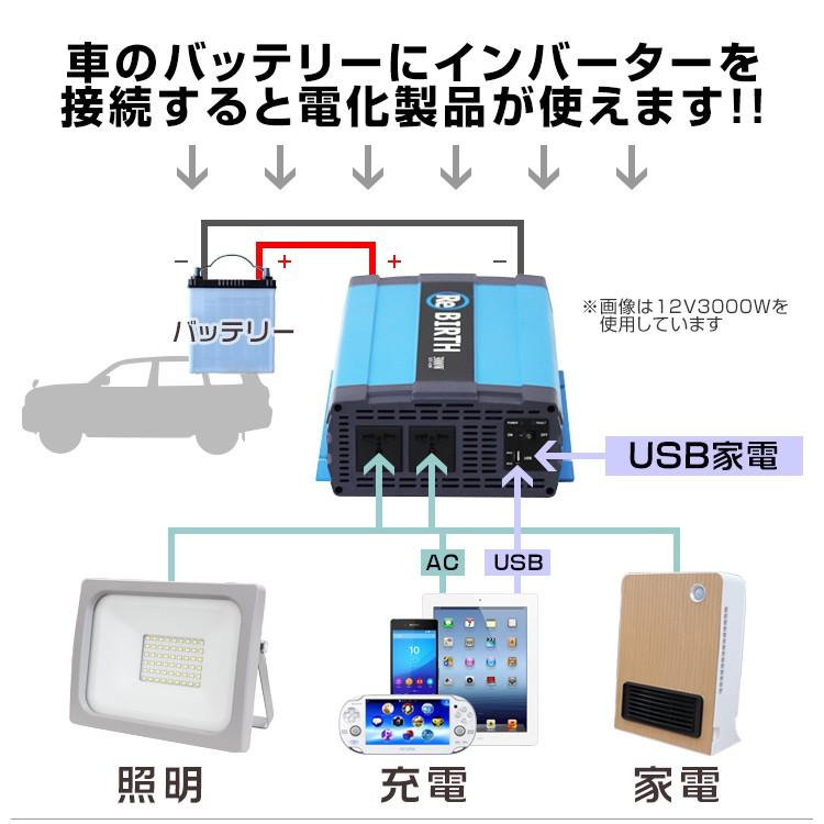 正弦波インバーター バッテリー ポータブル電源 防災 非常用電源 車中泊 アウトドア 24V 定格3000W DC24V / AC100V  50Hz/60Hz切替可能 USBポート付｜w-class｜05