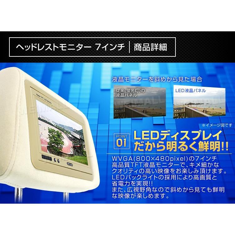 ヘッドレストモニター 7インチ 左右2台セット グレー 後部座席  12V モケット 車内映像 LED液晶モニター WEIMALL｜w-class｜02