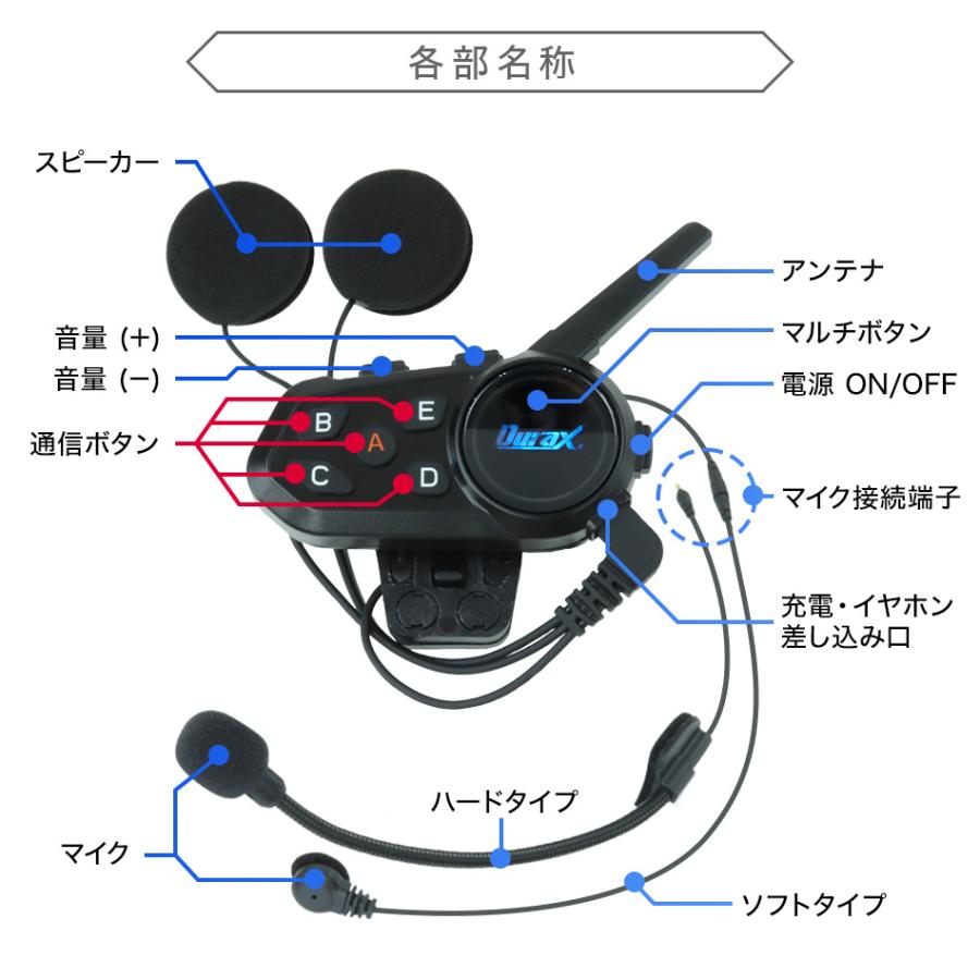 業務用 インカム 2台セット インターコム Bluetooth 6台同時接続 1000m通話 防塵 防滴 安全 ワイヤレス 建設現場 無線機 ヘッドセット durax 半年保証 WEIMALL｜w-class｜16