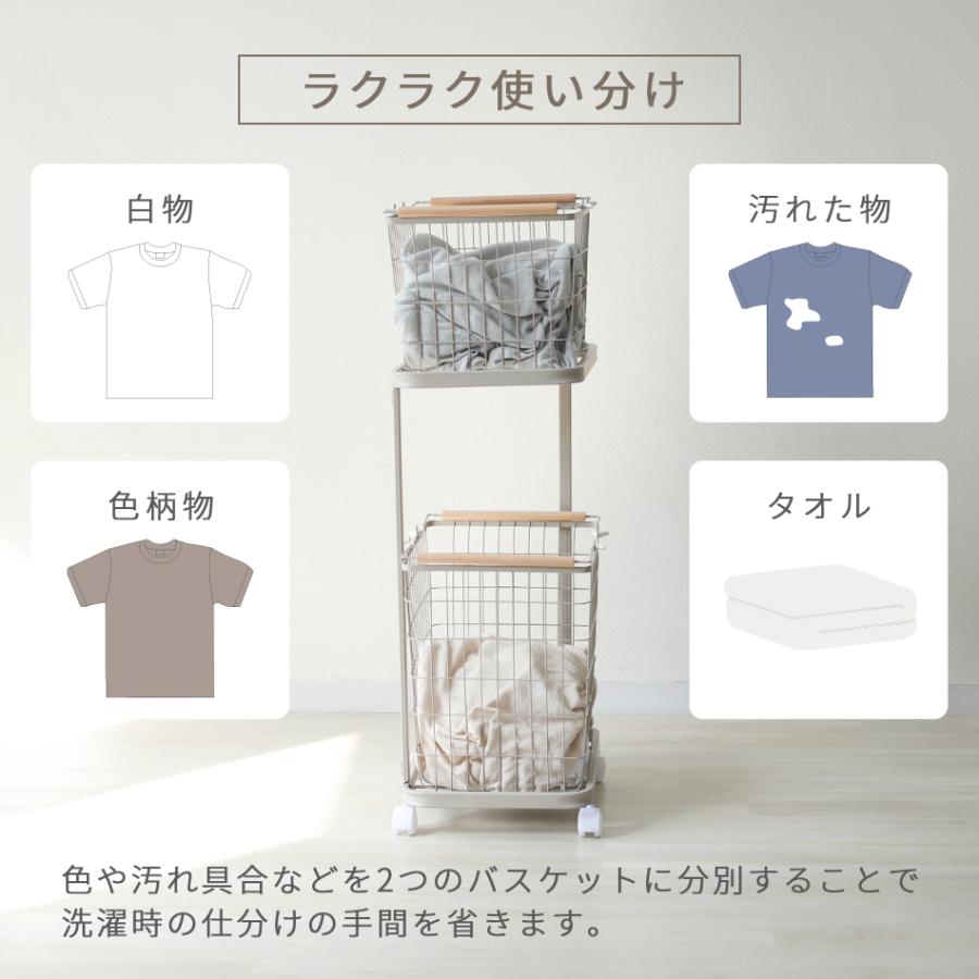 メッシュランドリーバスケット 2段 大容量 72L スリム 取っ手付き キャスター付き 収納ラック ワイヤーバスケット ランドリーワゴン 洗濯かご 脱衣かご 新生活 | WEIMALL | 08
