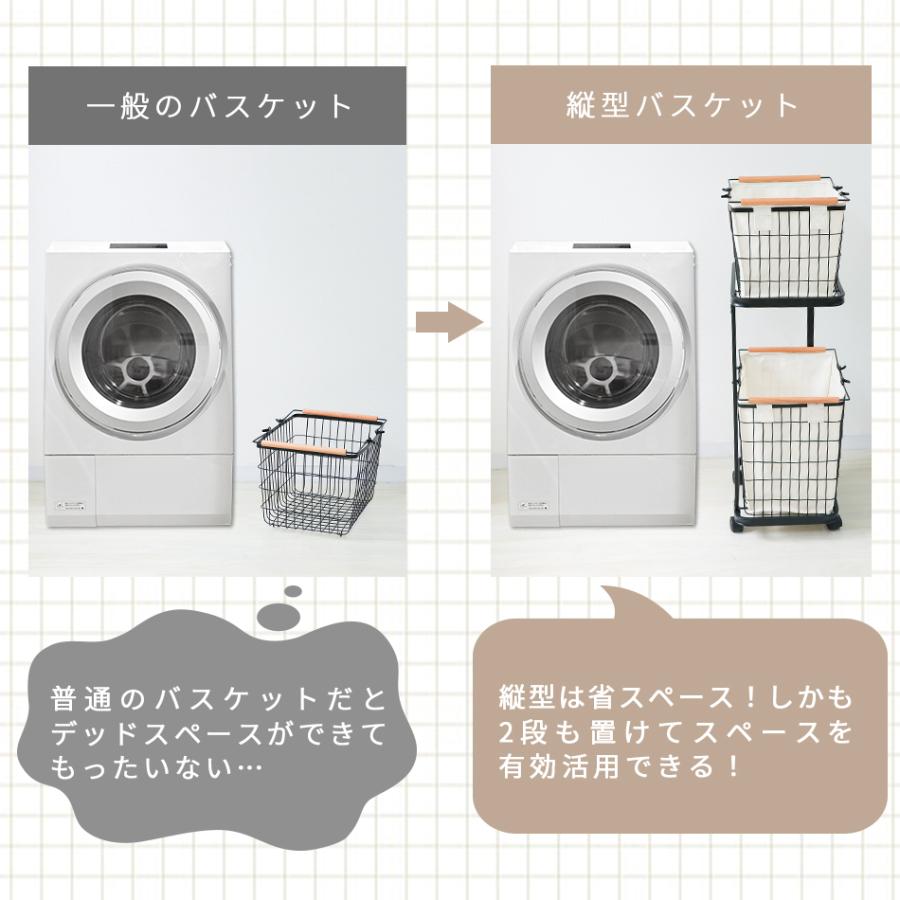 ランドリーバスケット カバー付き 洗濯かご 2段 大容量 72L メッシュ スリム 取っ手付き キャスター付き 収納ラック ランドリーワゴン 新生活 | WEIMALL | 09