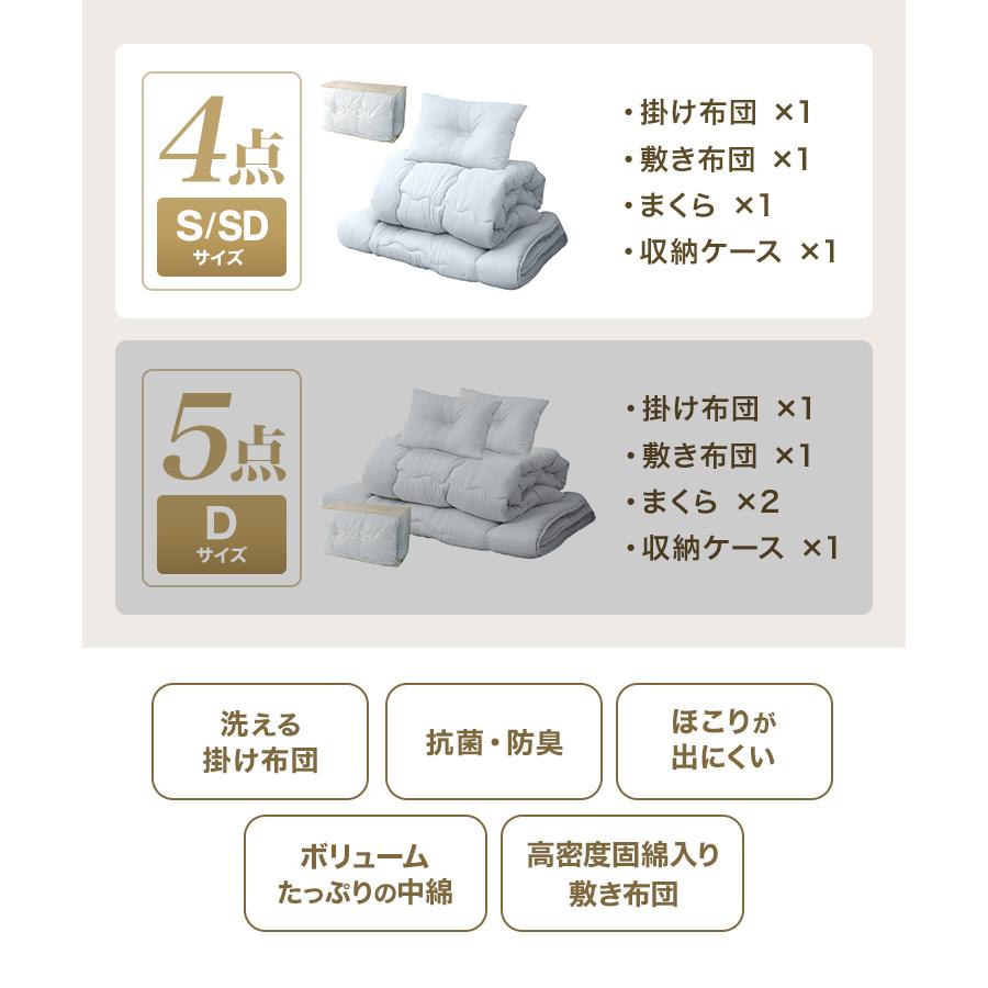 布団セット セミダブル 4点セット 洗える 敷き布団 掛け布団 枕 カバー 抗菌 防臭 寝具 収納袋付 新生活 来客用 ほこりが出にくい | WEIMALL | 05