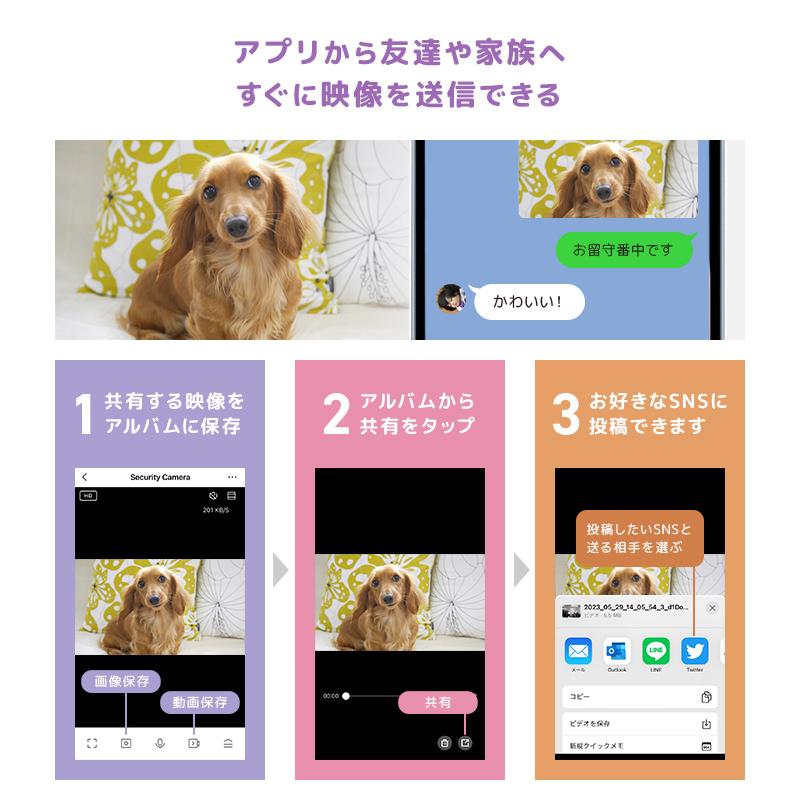 見守りカメラ 防犯カメラ スマホ対応 wifi ワイヤレス 家庭用 自動追跡 双方向通話 夜間対応 遠隔操作 防犯 ペットカメラ 無線 小型 屋内 一年保証 WEIMALL｜w-class｜10