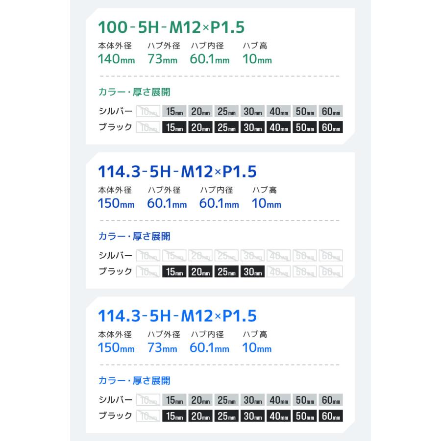 Durax スペーサー ホイールスペーサー ハブ付き 15mm 2枚セット PCD 114.3mm 5H P1.5 ハブ一体型 ワイドトレッドスペーサー ワイトレ ブラック｜w-class｜15