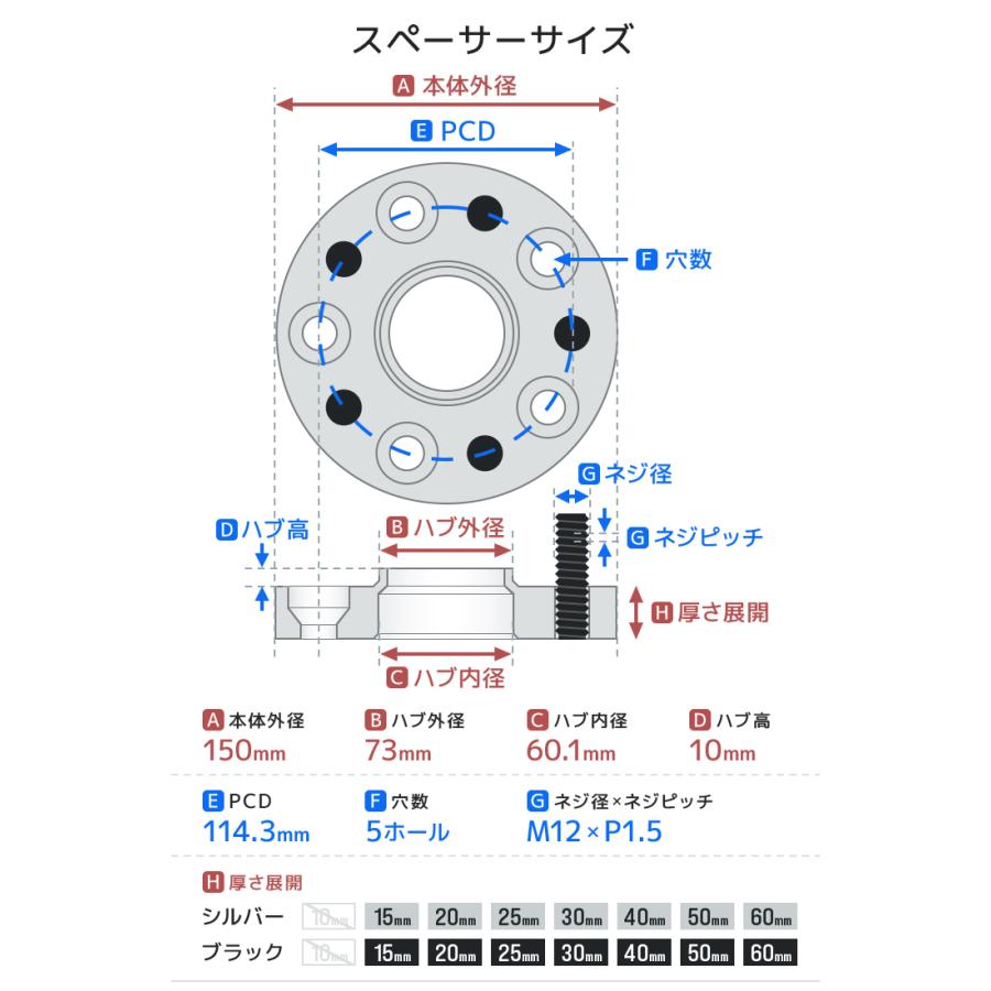 Durax ワイドトレッドスペーサー ワイトレ スペーサー 40mm シルバー 銀 114.3-5H-P1.5 73mm ハブ一体型 5穴 2枚セット ハブ付き ハブリング WEIMALL｜w-class｜11