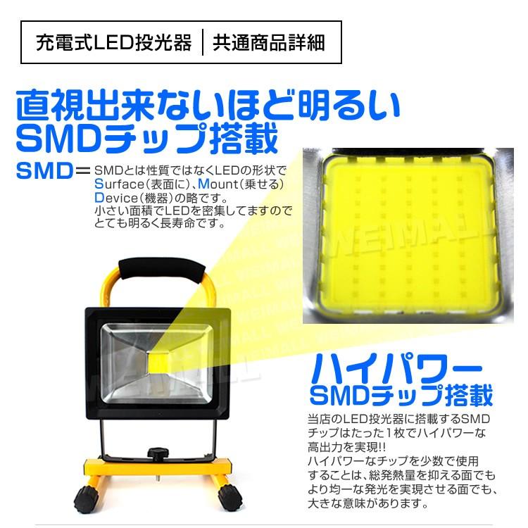 LED投光器 2個セット 10W 100W相当 充電式 防水 バッテリー搭載 コンセント シガーソケット対応 昼光色 WEIMALL｜w-class｜03