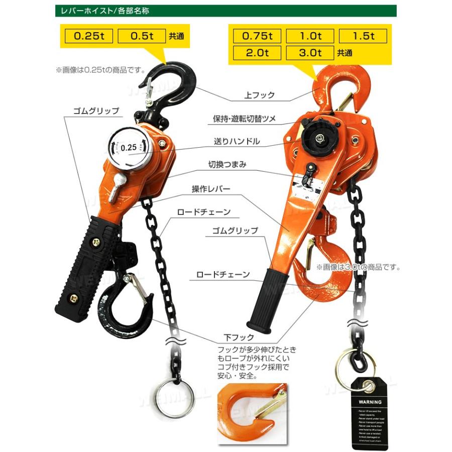 レバーホイスト 3t 3000kg チェーン 巻き上げ 巻き下げ 荷締め WEIMALL  