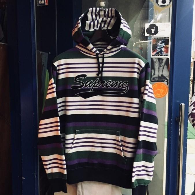 supreme striped hooded sweatshirt purple
