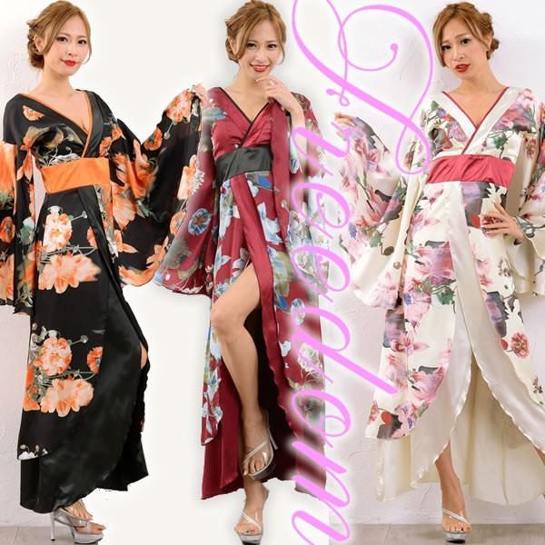 正規品質保証 花魁 着物 着物ドレス コスプレ 衣装 花魁ドレス セクシーコス 激安 セール 艶やか花魁スタイル 花柄プリント着物風ロングドレス ナイトドレス カラー ブラックオレンジ Unicapa Com Br