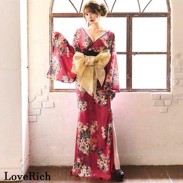 花魁 着物ドレス セクシー 着物 ドレス 着物風ドレス コスプレ 衣装 艶やか可愛い花魁スタイル ディープスリット花柄着物風ロングドレス セール Lr 616 スーツドレスカジュアルフリーダム 通販 Yahoo ショッピング