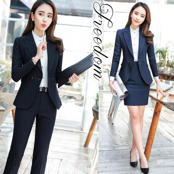 人気ブランドを セール スーツ Ol 就活スーツ リクルート ビジネス 卒業式 入学式 パンツスタイル スカートスタイルのストライプ 柄ベーシックレディーススーツ 3点セット 美しい Nicmosul Org