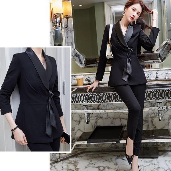 大きいサイズ スーツ フォーマル OL 入学式 卒業式 ウエストリボン使い