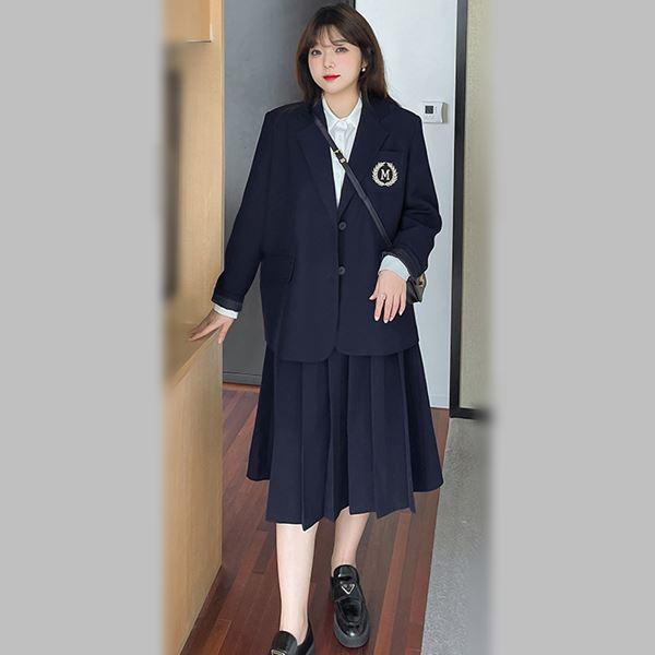 大きいサイズ コスプレ 衣装 刺繍入りジャケット＆プリーツスカートの学校制服風ファッション2点セット 2L 3L 4L 5L 6L サイズ セール_2
