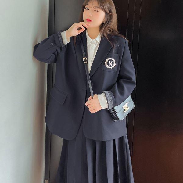 大きいサイズ コスプレ 衣装 刺繍入りジャケット＆プリーツスカートの学校制服風ファッション2点セット 2L 3L 4L 5L 6L サイズ セール_3