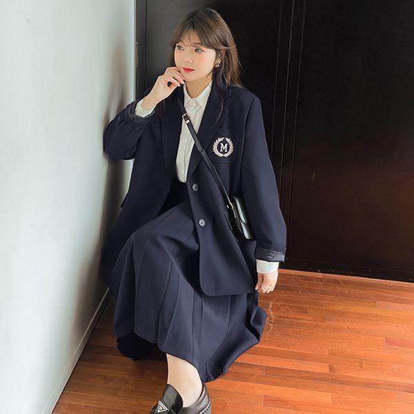 大きいサイズ コスプレ 衣装 刺繍入りジャケット＆プリーツスカートの学校制服風ファッション2点セット 2L 3L 4L 5L 6L サイズ セール_5