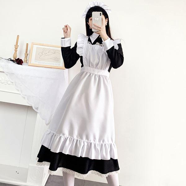 大きいサイズ メイド コスプレ 衣装 エプロン メイド服 メイドカフェ ロング ゴスロリ ロリータ 長袖or半袖のエプロンメイド服 L 2L 3L 4L 5L 6L サイズ セール｜w-freedom｜03