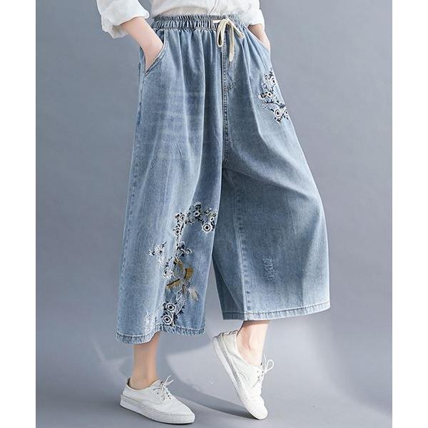 plantation ワイド デニムパンツ　ガウチョパンツ パンツ 単品 デニムパンツ ガウチョパンツ ワイドパンツ 大人