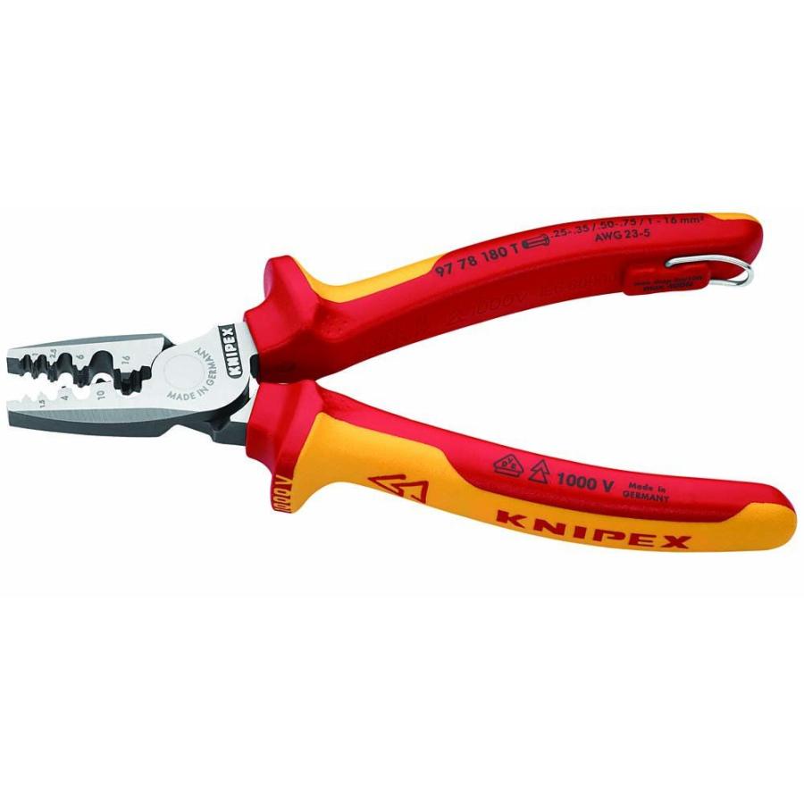 KNIPEX（クニペックス） 絶縁圧着ペンチ 落下防止 BK 9778-180TBK 工具