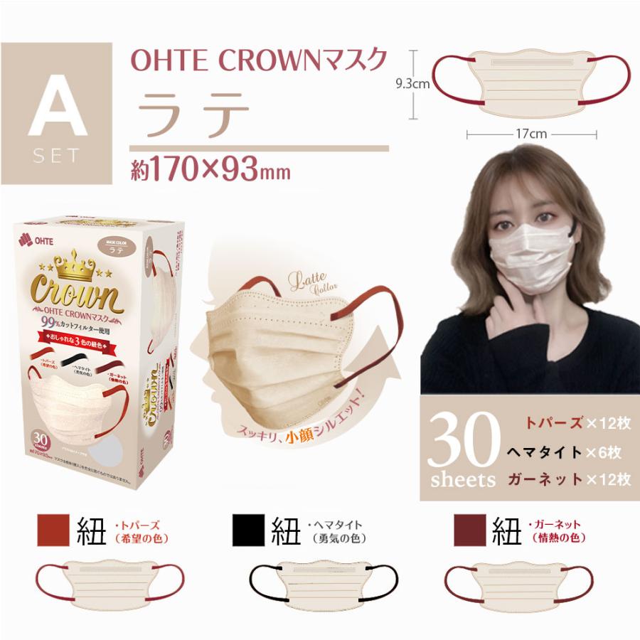 OHTE マスク 不織布 プリーツ 30枚入x3箱 ひと箱で三色耳紐入 【ohte 2024新商品OHTE CROWN】スパンレース おしゃれ ...