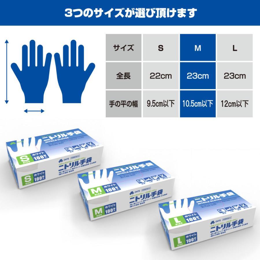 OHTE ニトリル手袋 100枚 x 10箱 1000枚 S M Lサイズ ホワイト 白 ゴム