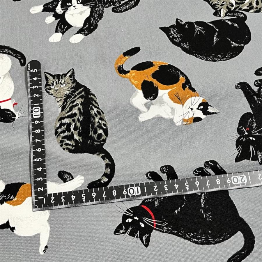 オックス 生地 のんびり 猫 三毛猫 サバ猫 黒猫 コスモ 50cm単位 綿100