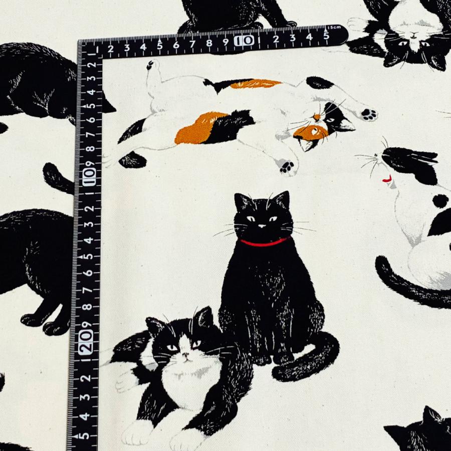 オックス 生地 のんびり 猫 三毛猫 サバ猫 黒猫 コスモ 50cm単位 綿100