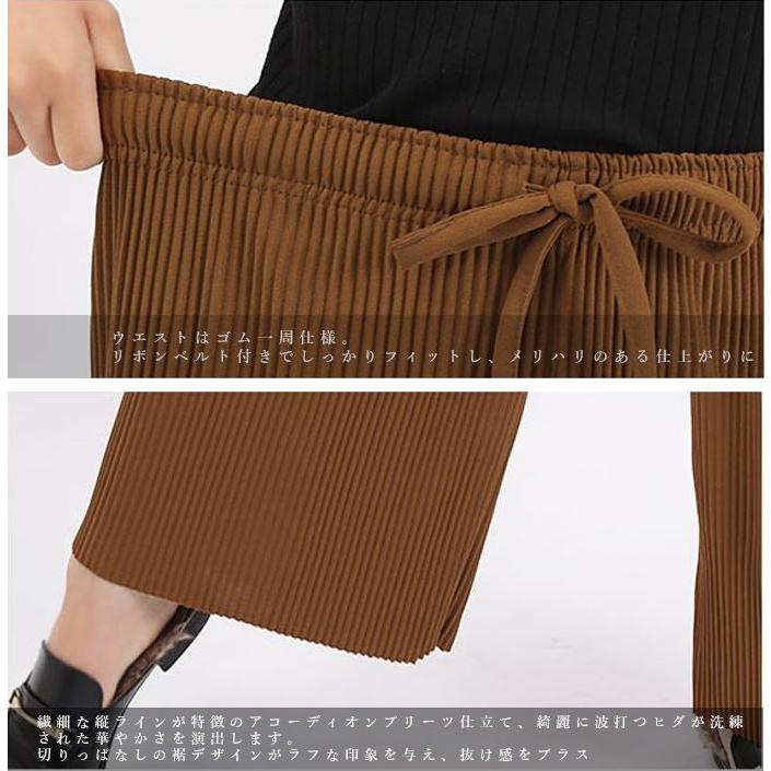 プリーツパンツ レディース ワイドパンツ ウエストゴム 20代 30代 40代