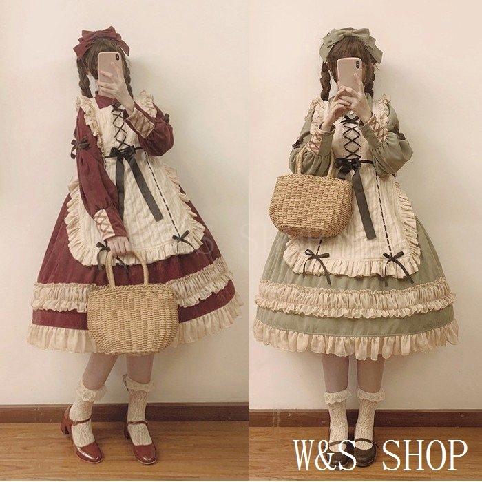 送料無料 レディース 少女ワンピース セットアップフリル襟 レース 蝶結び付き エプロン 膝丈スカーロリータ風 夢かわいい 通学 通勤 茶会 学園祭 送料込 Www Cepici Gouv Ci