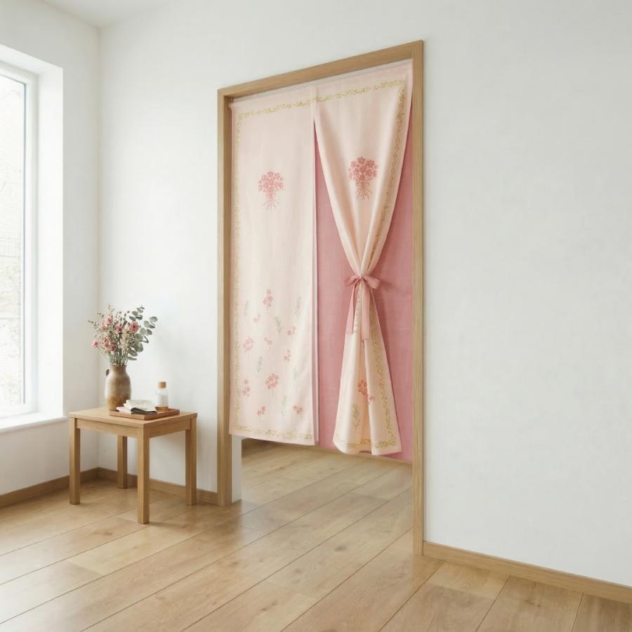 【hinasu】二重カフェカーテン　のれんタイプ　ダブルガーゼ　オーダー品 のれん 2重のれん ボタニカル柄 85×150cm おしゃれ かわいい