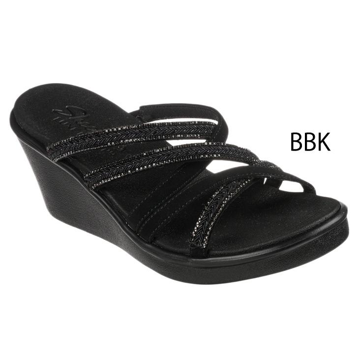 Skechers Cali レディース ランブラーズ ブラック ウェッジサンダル Skechers Cali レディース ランブラーズ ブラック ウェッジサンダル