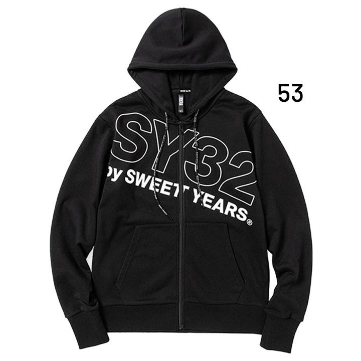 SY32 ブラック フルジップパーカー スウェット パーカー メンズ フルジップ フーディ SY32 by SWEET YEARS