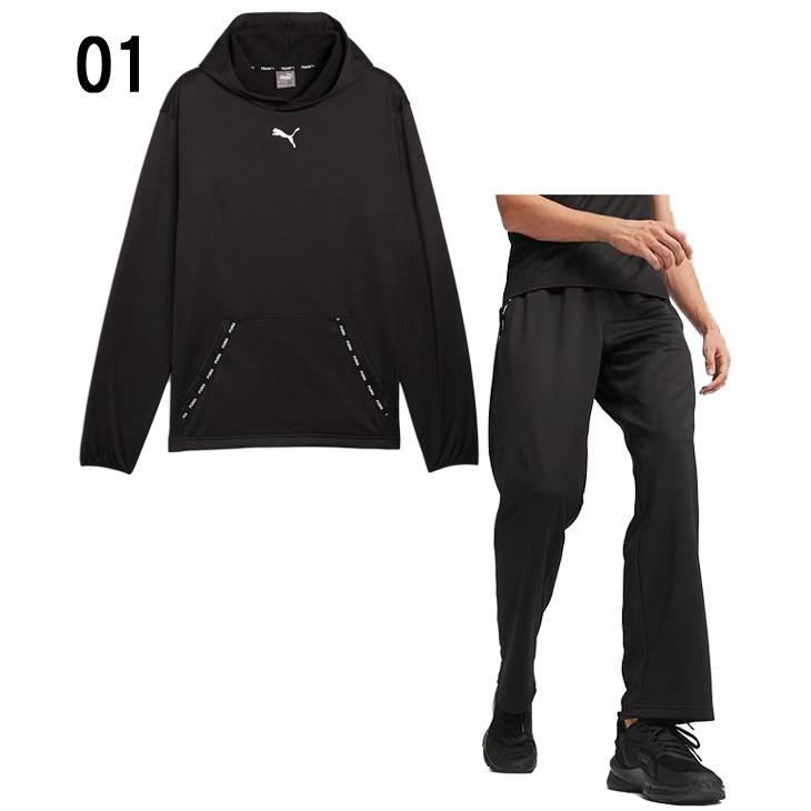 PUMA（プーマ） スウェット メンズ 上下 裏起毛 プルオーバーパーカー ロングパンツ セットアップ スポーツウェア ブラック 黒 上下組 ...