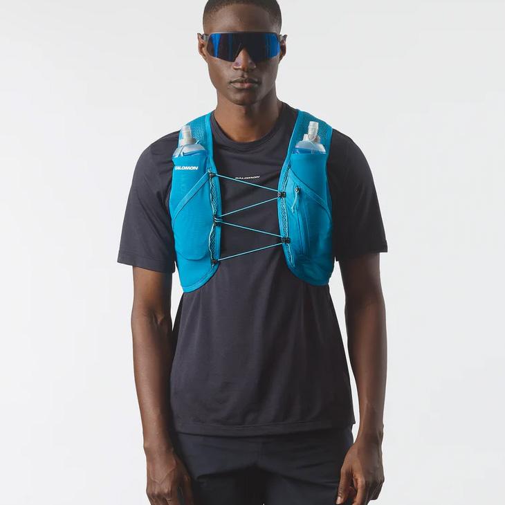 SALOMON トレイルランニングベスト ブルー　Sサイズ SALOMON（サロモン） ランニングベスト フラスク付 メンズ レディース