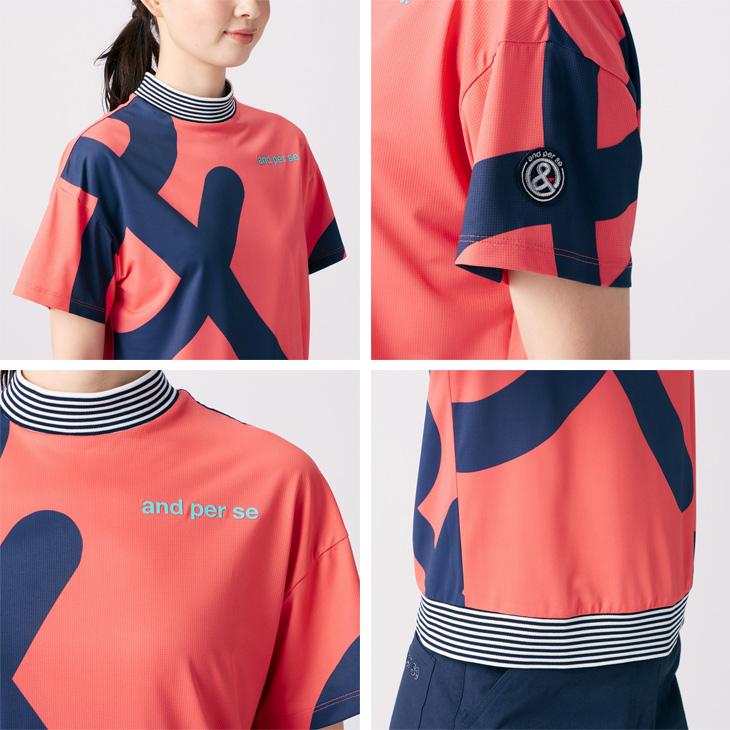 and per se アンパスィ 半袖 モックネックシャツ レディース