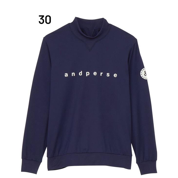【アンパスィ】人気ラバーロゴ×袖ロゴネーム 長袖ゴルフハイネックトレーナーM and per se アンパスィ 長袖 モックネックシャツ メンズ ゴルフ