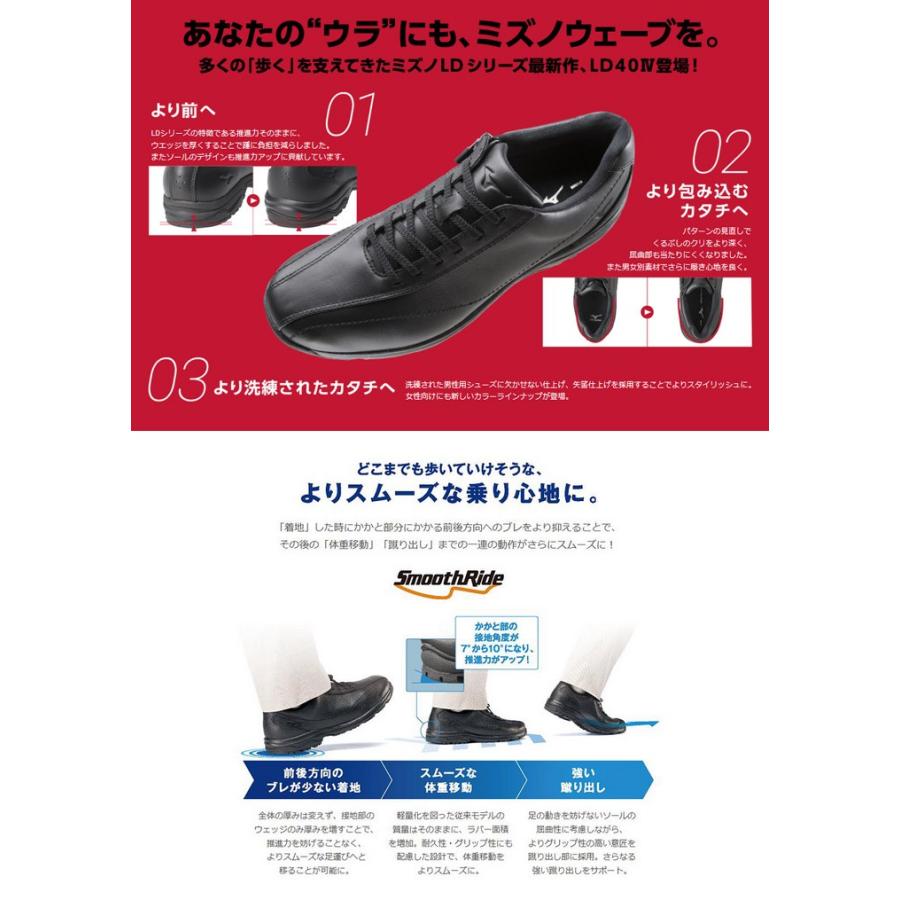 【最安値挑戦】ウォーキングシューズ メンズ ミズノ Mizuno LD40 IV 紳士靴 ワイドフィット 3E相当 天然皮革 男性用 長距離ウォーキング/B1GC1617 【取寄】【返品不可】 マグネットバックル
